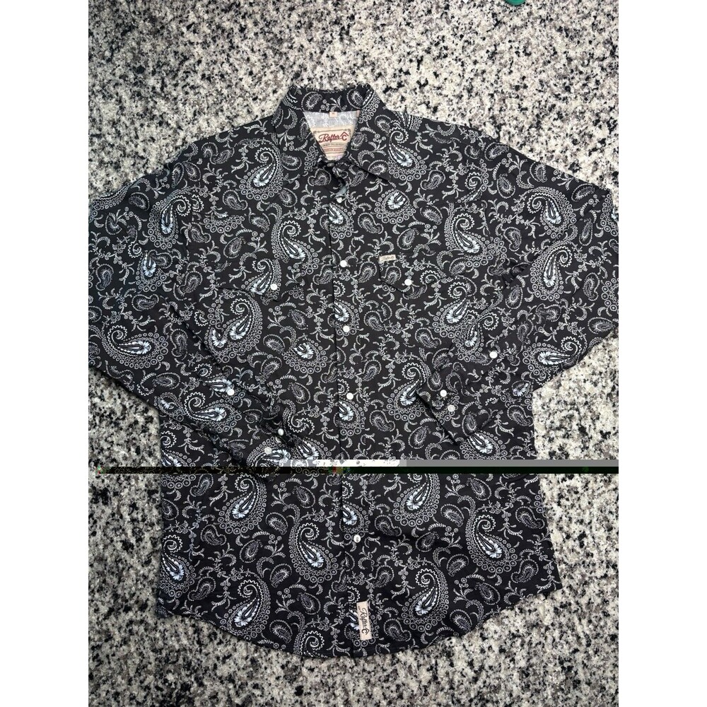 Rafter C Shirt Mens M Black Paisley Pro Flex 45 Performance Western Pearl Snap